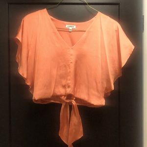 Express satin finish front tie blouse